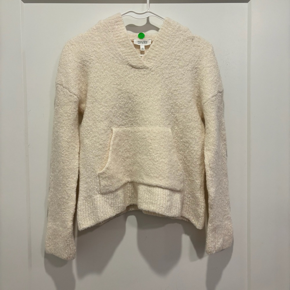 Haven Well Within Wool Blend Boucle Hoodie Sweater Ivory Cream XS VN5400